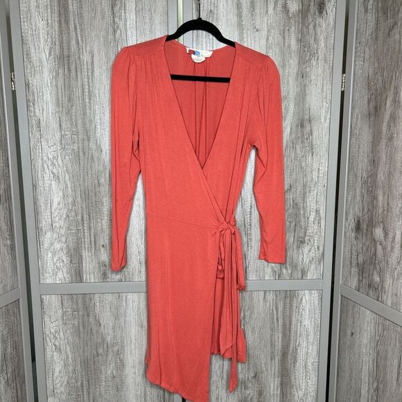 Free People Beach Dress Small Mini Wrap V Neckline Long Sleeves USA Made - Picture 1 of 7